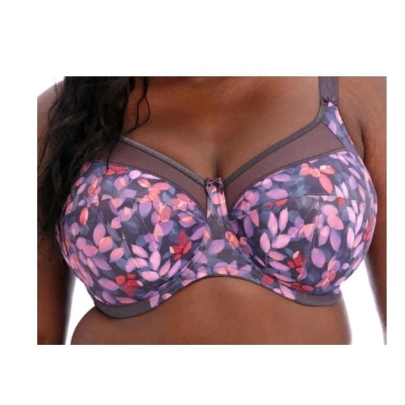 Goddess Kayla Banded UW Bra Size 42M Reverie Purple Petal Print Plus Gray - Picture 2 of 6
